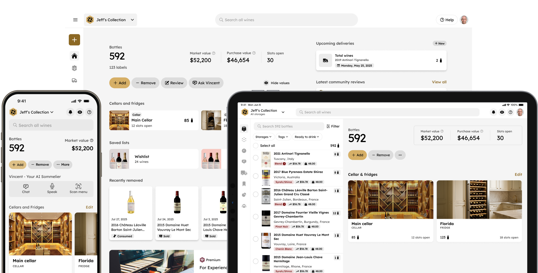 InVintory wine cellar app on iPhone, iPad, and web
