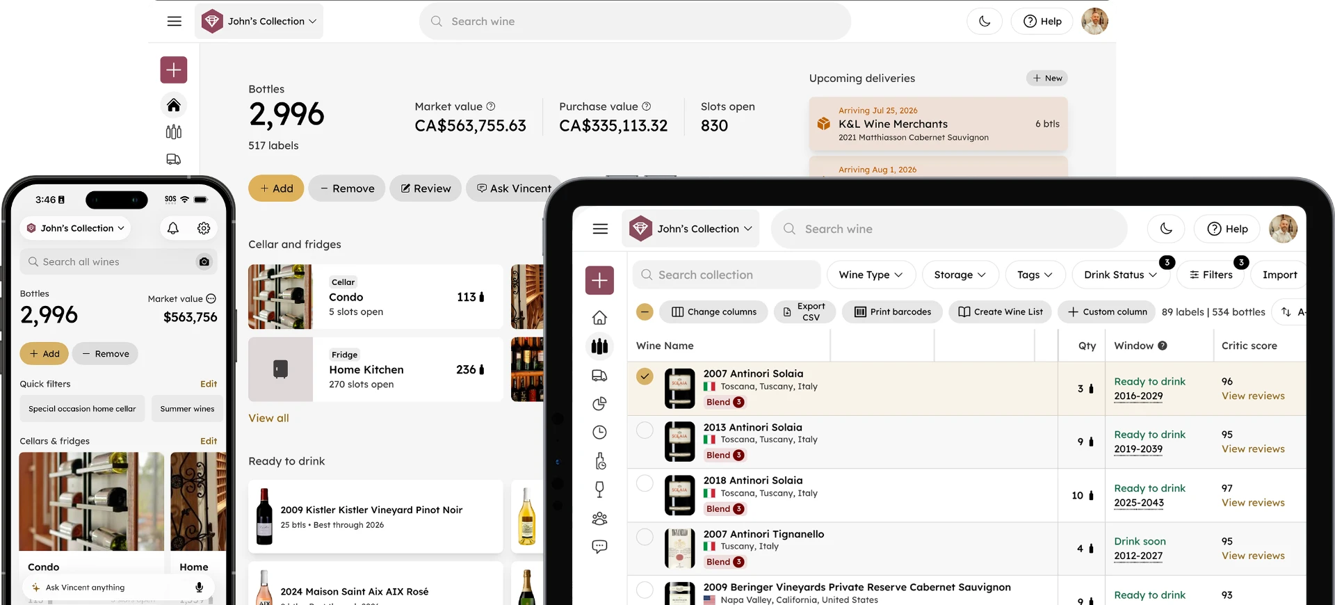 InVintory wine cellar app on iOS, Android, and web